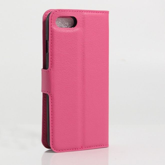 Étui élégant en cuir rose pour iPhone SE (2022) / SE (2020) / 8 / 7, avec emplacements pour cartes de crédit et motif litchi.