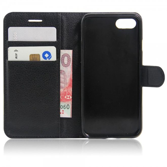 iPhone SE (2022) / SE (2020) / 8 / 7 Schicke Leder Case mit Kreditkartenslots und Litchitextur - schwarz
