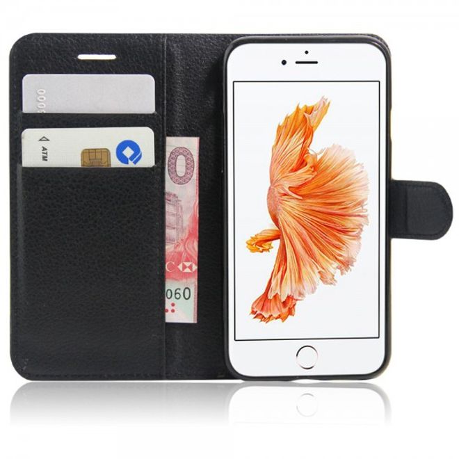 iPhone SE (2022) / SE (2020) / 8 / 7 Schicke Leder Case mit Kreditkartenslots und Litchitextur - schwarz