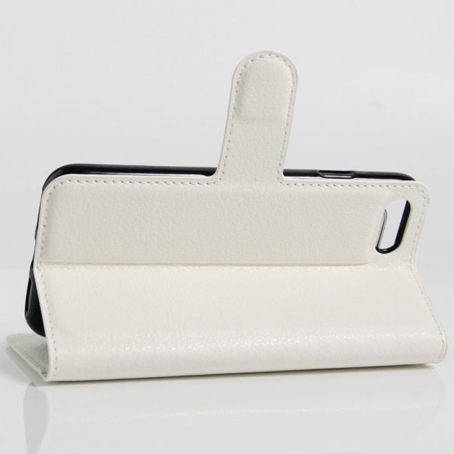 Étui élégant en cuir blanc pour iPhone SE (2022) / SE (2020) / 8 / 7, avec emplacements pour cartes de crédit et motif litchi.