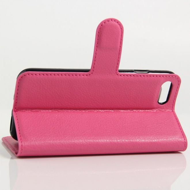 Étui élégant en cuir rose pour iPhone SE (2022) / SE (2020) / 8 / 7, avec emplacements pour cartes de crédit et motif litchi.