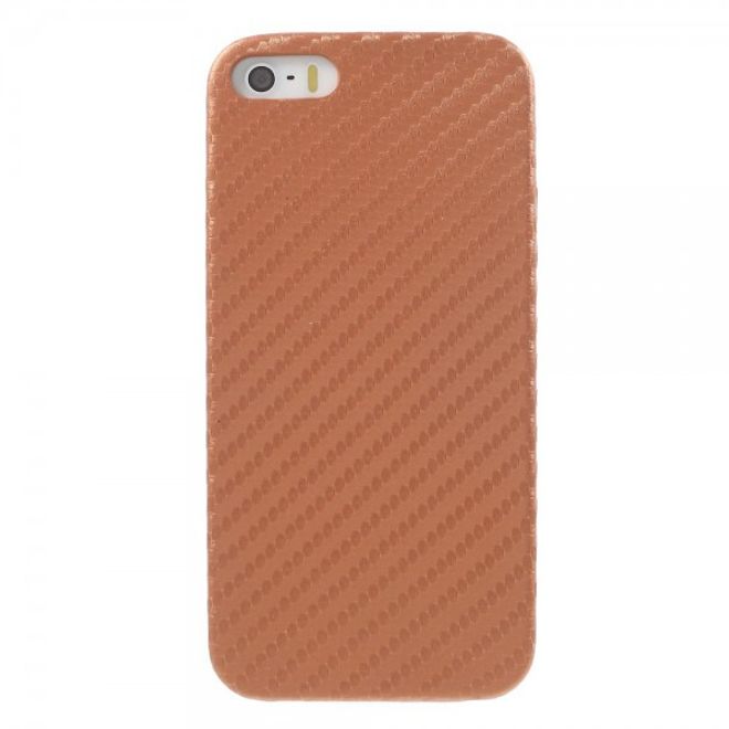 iPhone SE/5S/5 Hart Plastik Case Hülle mit lederartiger Oberfläche und Karbon Muster - braun