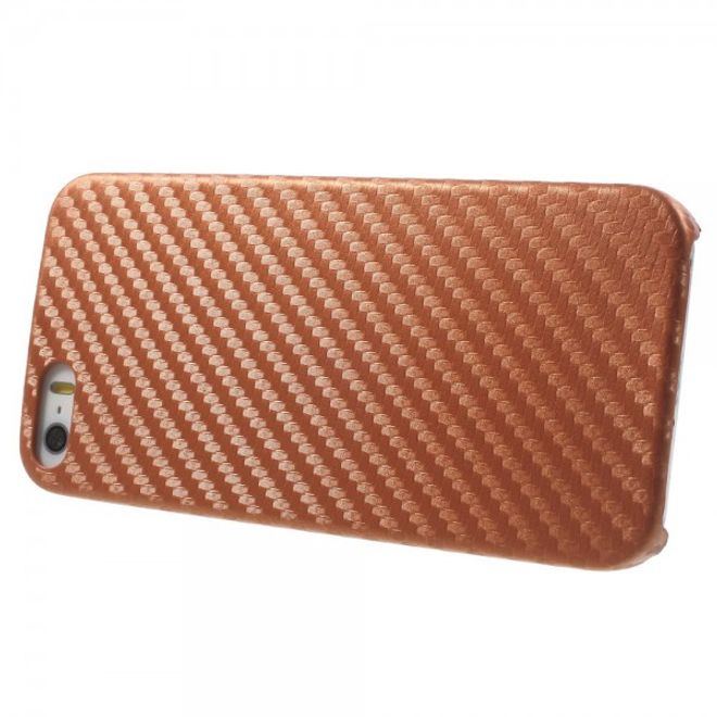 iPhone SE/5S/5 Hart Plastik Case Hülle mit lederartiger Oberfläche und Karbon Muster - braun