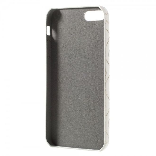 iPhone SE/5S/5 Hart Plastik Case Hülle mit lederartiger Oberfläche und Katzen und Herz Muster - weiss