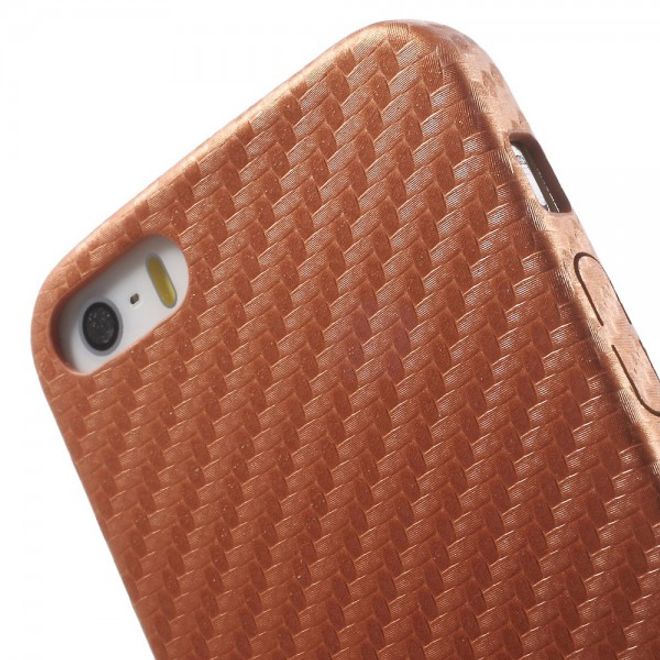 iPhone SE/5S/5 Hart Plastik Case Hülle mit lederartiger Oberfläche und Karbon Muster - braun