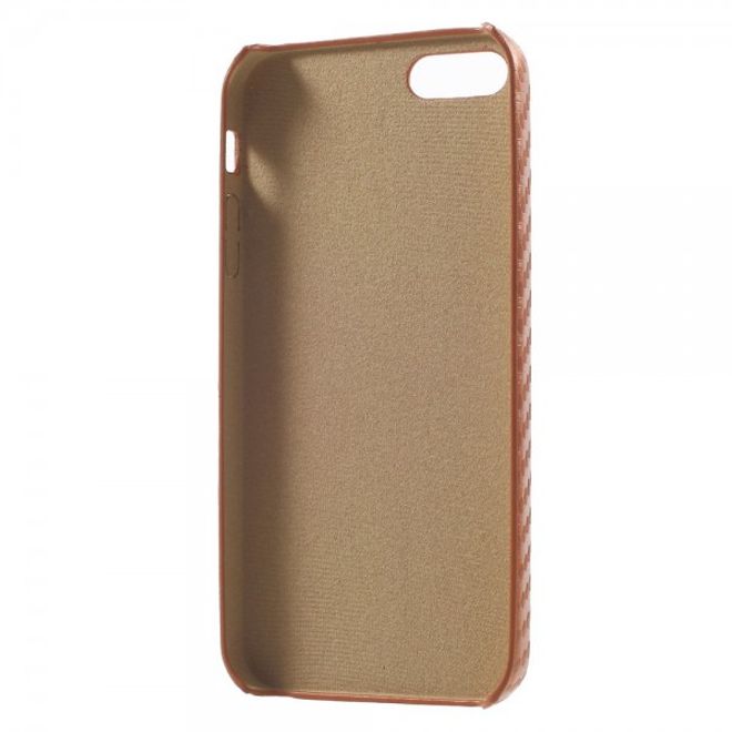 iPhone SE/5S/5 Hart Plastik Case Hülle mit lederartiger Oberfläche und Karbon Muster - braun