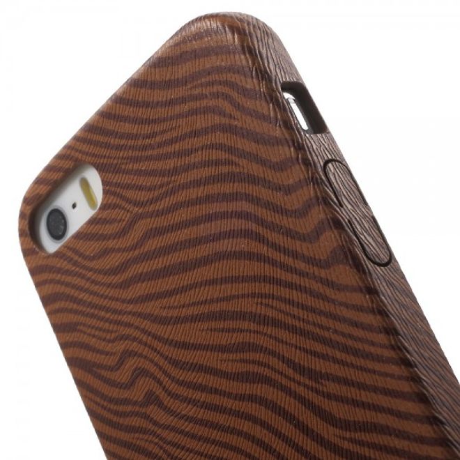 iPhone SE/5S/5 Hart Plastik Cover Handy Hülle mit lederartiger Oberfläche und Zebrastreifen - braun
