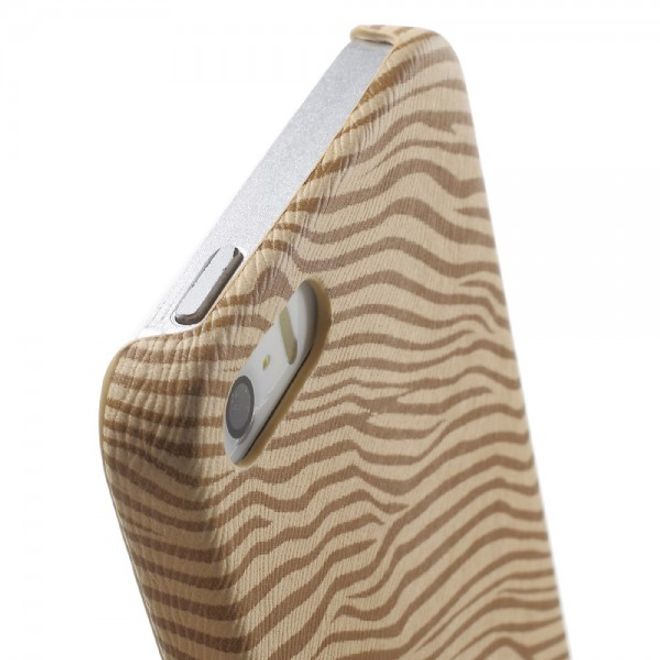 iPhone SE/5S/5 Hart Plastik Cover Handy Hülle mit lederartiger Oberfläche und Zebrastreifen - champagnerfarben