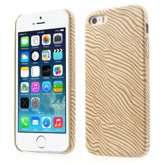 iPhone SE/5S/5 Hart Plastik Cover Handy Hülle mit lederartiger Oberfläche und Zebrastreifen - champagnerfarben