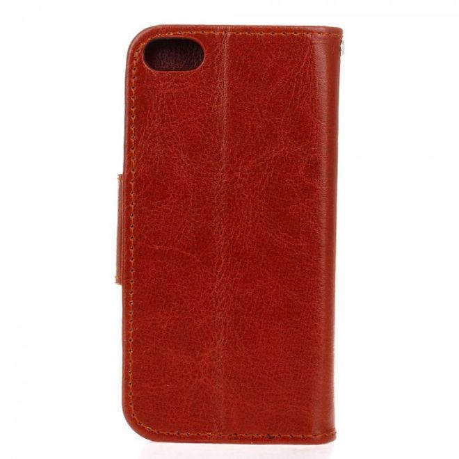 Étui en cuir Crazy Horse Timeless pour iPhone SE/5S/5 avec fonction support - Marron