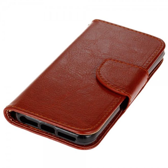 Étui en cuir Crazy Horse Timeless pour iPhone SE/5S/5 avec fonction support - Marron