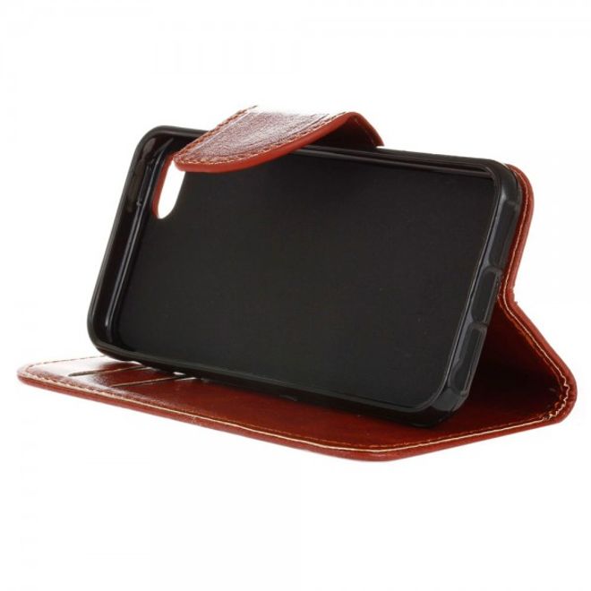 Étui en cuir Crazy Horse Timeless pour iPhone SE/5S/5 avec fonction support - Marron