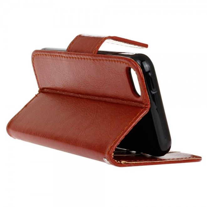 Étui en cuir Crazy Horse Timeless pour iPhone SE/5S/5 avec fonction support - Marron
