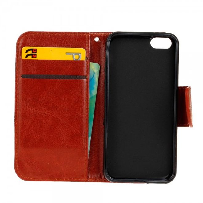 Étui en cuir Crazy Horse Timeless pour iPhone SE/5S/5 avec fonction support - Marron