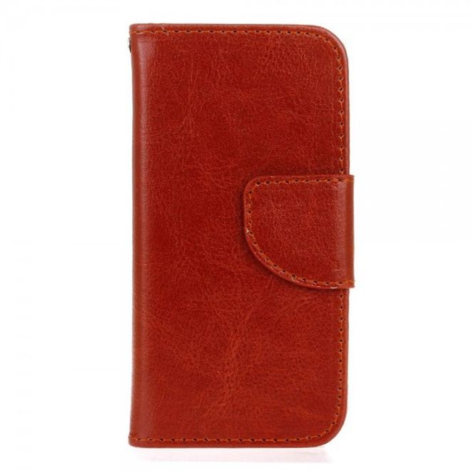Étui en cuir Crazy Horse Timeless pour iPhone SE/5S/5 avec fonction support - Marron