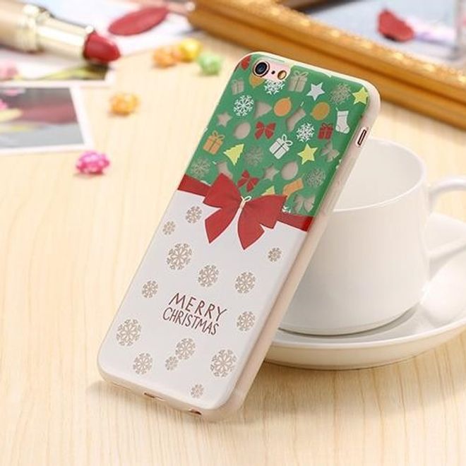 Handyhülle für iPhone 6 Plus/6S Plus - Case aus Plastik - phosphoreszierend - kleine Weihnachts Sujets - grün/weiss