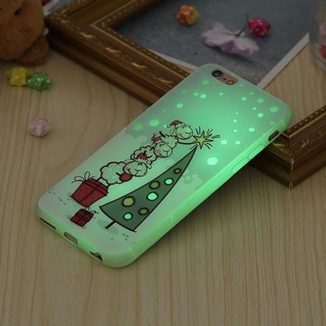 Handyhülle für iPhone 6 Plus/6S Plus - Case aus Plastik - leuchtet im Dunkeln - Schafe und Weihnachtsbaum - weiss