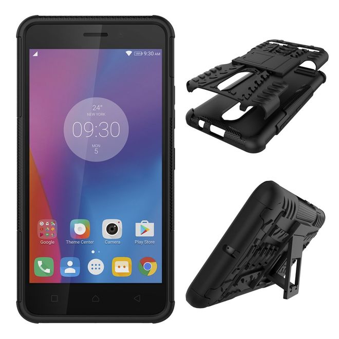 Lenovo K6 Case - Phone case made of flexible and hard plastic - ultra-robust - with kickstand - black