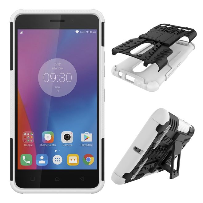 Lenovo K6 Case - Phone case made of flexible and hard plastic - ultra-robust - with kickstand - white