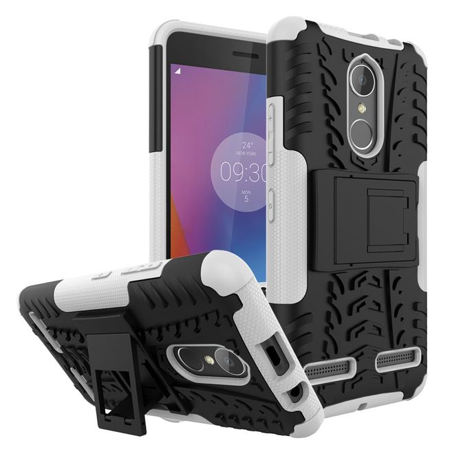 Lenovo K6 Case - Phone case made of flexible and hard plastic - ultra-robust - with kickstand - white