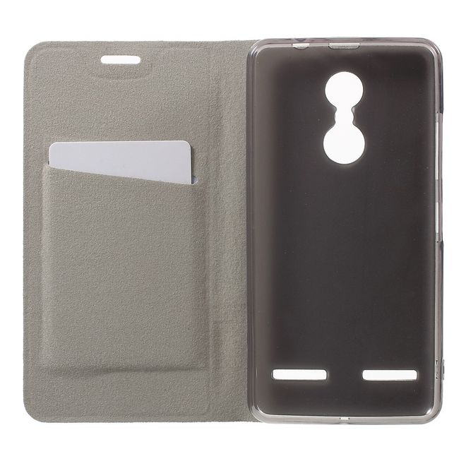 Lenovo K6 Handyhülle - Case aus Leder - mit Kreditkartenslots und Kreuzmuster - grau