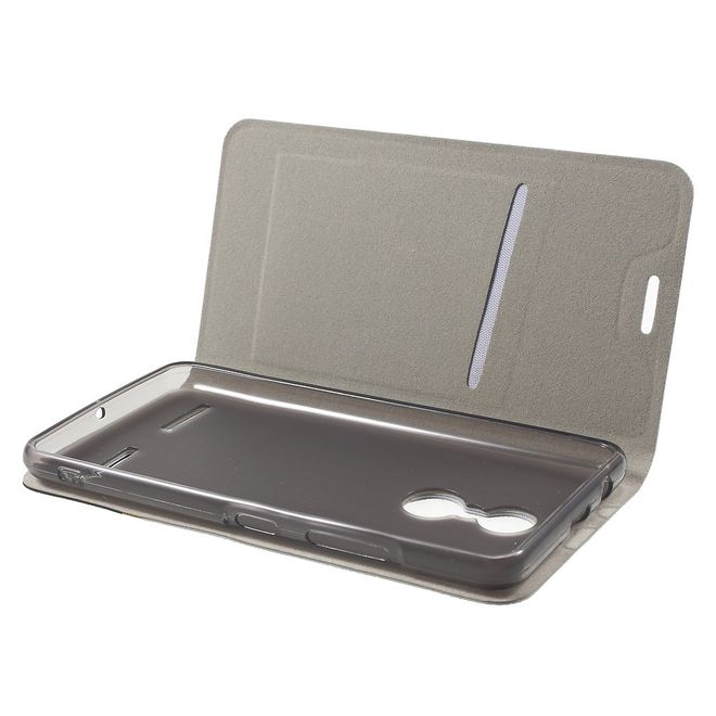 Lenovo K6 Handyhülle - Case aus Leder - mit Kreditkartenslots und Kreuzmuster - grau