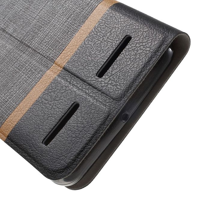 Lenovo K6 Handyhülle - Case aus Leder - mit Kreditkartenslots und Kreuzmuster - grau