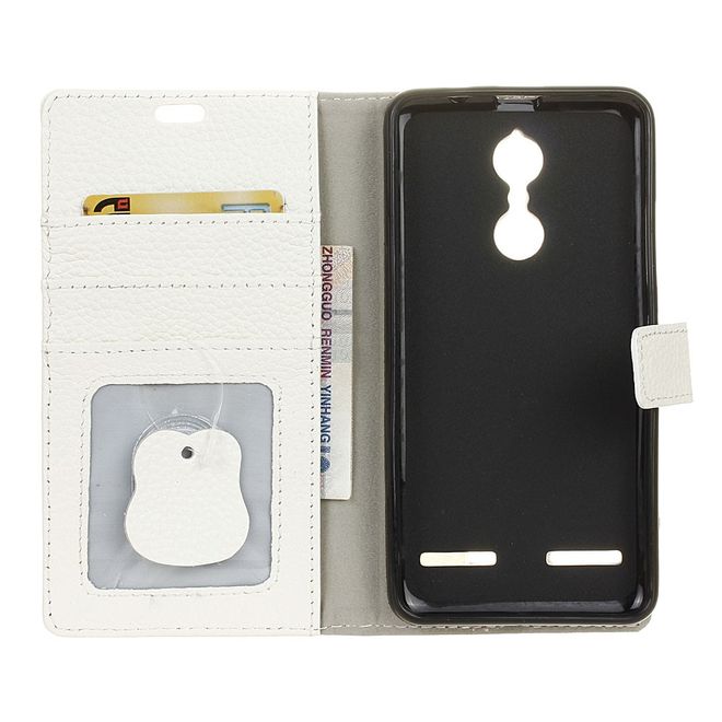 Lenovo K6 Case - Genuine Leather Phone Case - with Stand Function - White