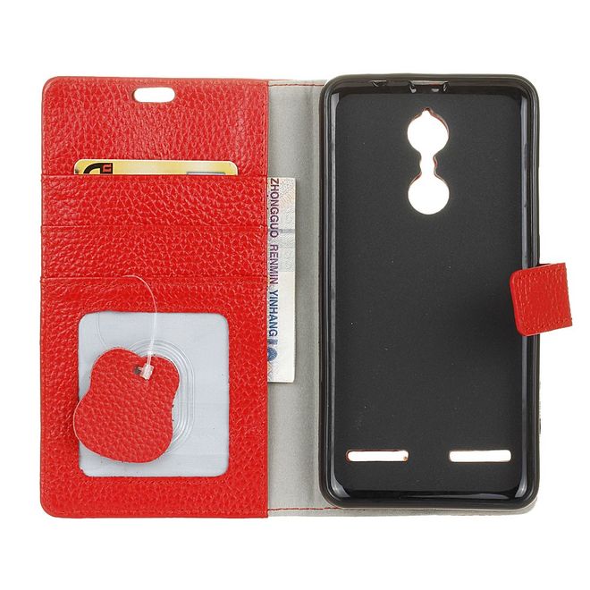 Lenovo K6 Case - Genuine Leather Phone Case - with Stand Function - Red