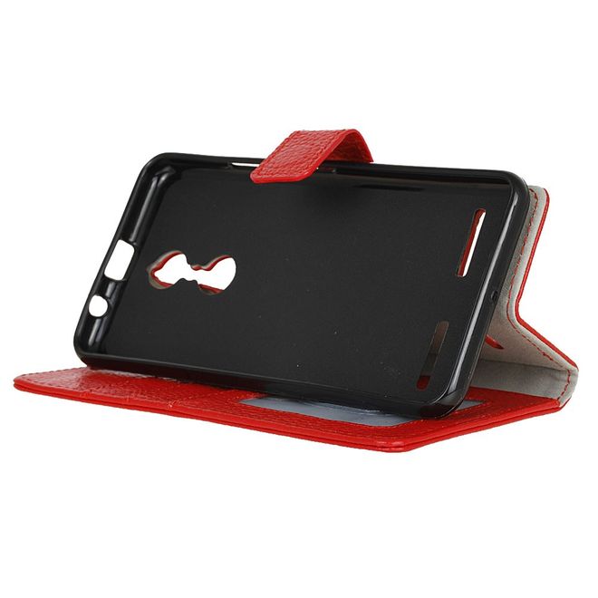 Lenovo K6 Case - Genuine Leather Phone Case - with Stand Function - Red