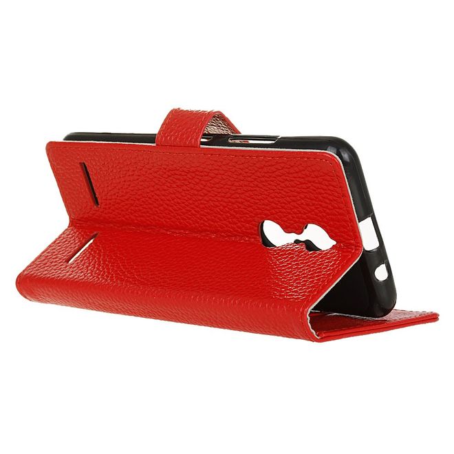 Lenovo K6 Case - Genuine Leather Phone Case - with Stand Function - Red