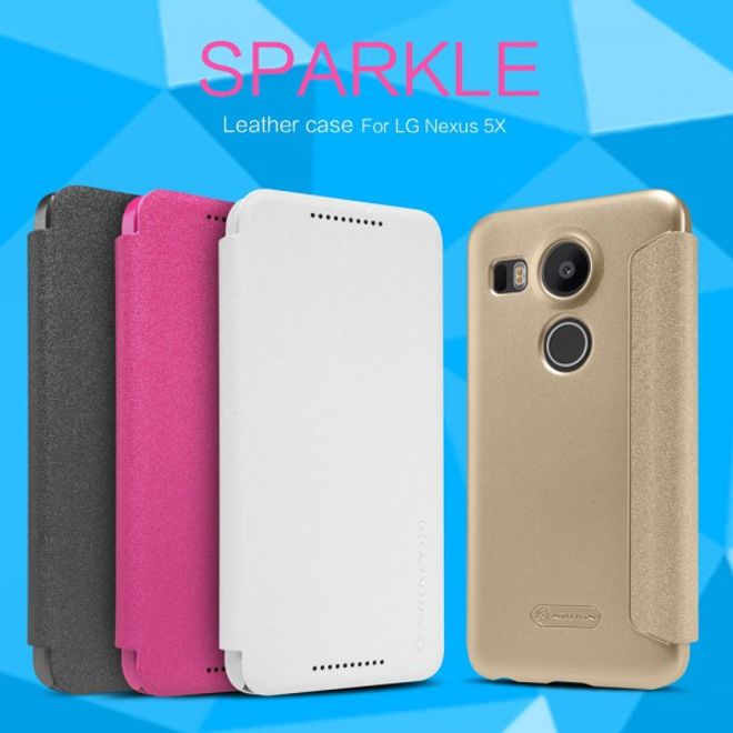 LG Nexus 5X Nillkin Sparkle Series Leder Flip Smart Case Hülle - rosa