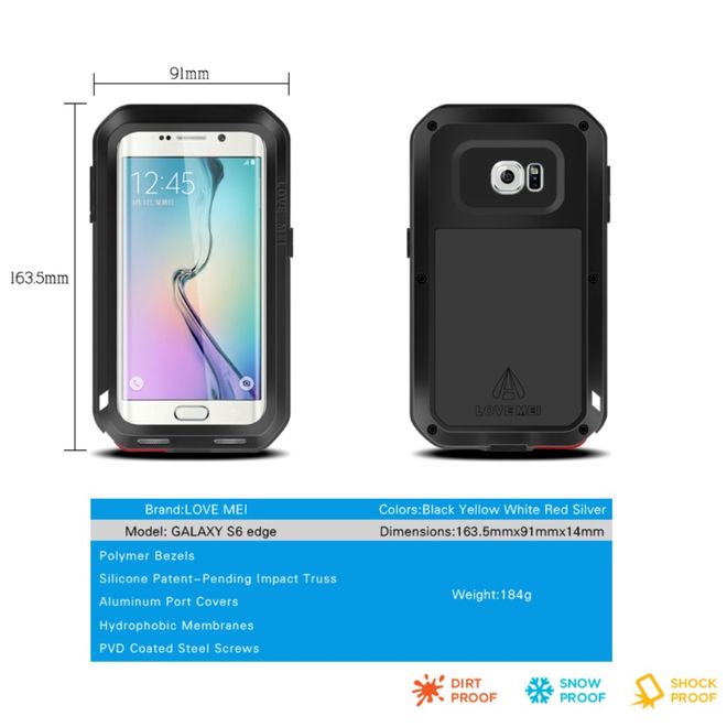 Love Mei - Galaxy S6 Edge - Ultrarobuste Metall Hülle - Powerful Series - schwarz