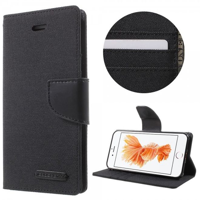 Goospery - iPhone SE (2022) / SE (2020) / 8 / 7 Hülle - Handy Bookcover - Canvas Diary Series - schwarz