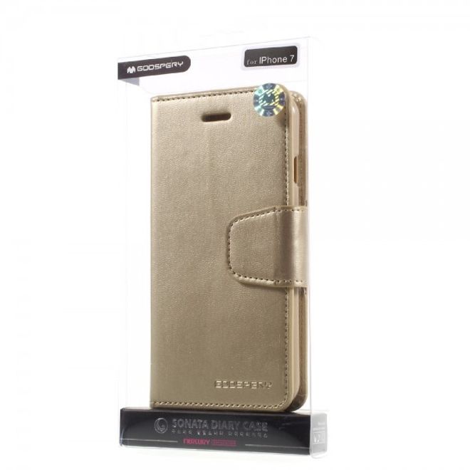 Goospery - iPhone SE (2022) / SE (2020) / 8 / 7 Hülle - Handy Bookcover - Sonata Diary Series - gold