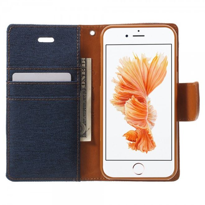 Goospery - iPhone SE (2022) / SE (2020) / 8 / 7 Hülle - Handy Bookcover - Canvas Diary Series - navy/camel