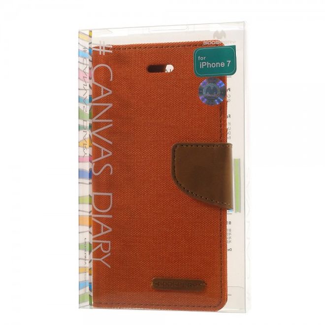 Goospery - iPhone SE (2022) / SE (2020) / 8 / 7 Hülle - Handy Bookcover - Canvas Diary Series - orange/camel