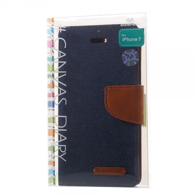 Goospery - iPhone SE (2022) / SE (2020) / 8 / 7 Hülle - Handy Bookcover - Canvas Diary Series - navy/camel