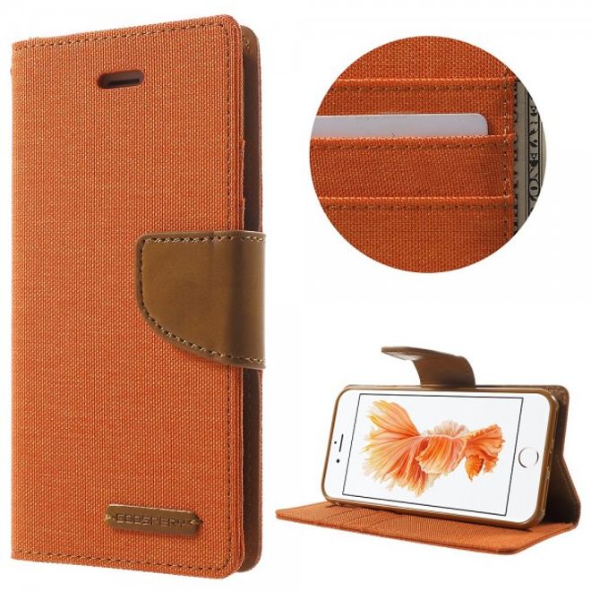 Goospery - iPhone SE (2022) / SE (2020) / 8 / 7 Hülle - Handy Bookcover - Canvas Diary Series - orange/camel