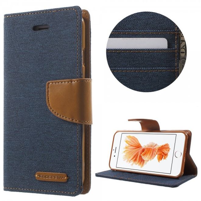 Goospery - iPhone SE (2022) / SE (2020) / 8 / 7 Hülle - Handy Bookcover - Canvas Diary Series - navy/camel