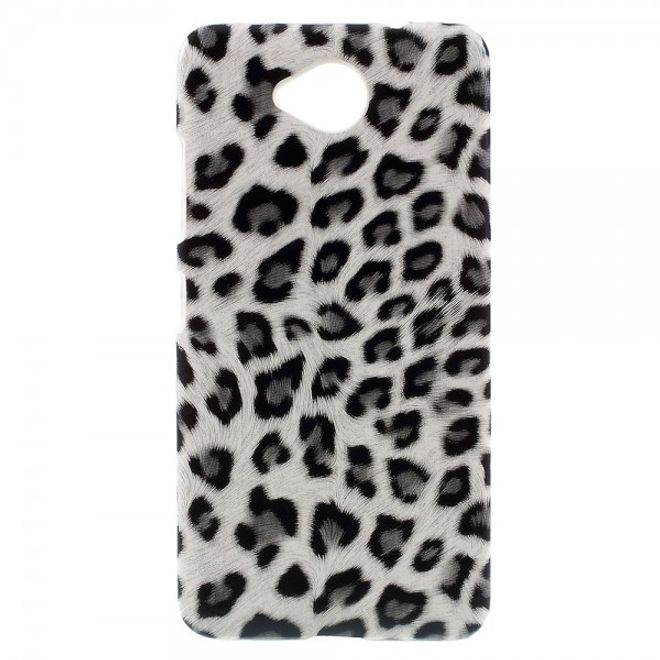 Microsoft Lumia 650 Hart Plastik Case Handycover mit lederartiger Oberfläche und Leopardenmuster - weiss