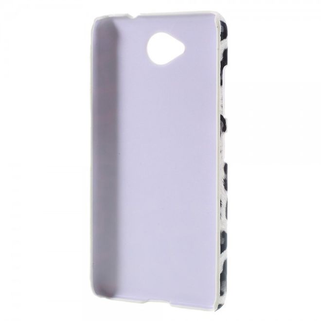 Microsoft Lumia 650 Hart Plastik Case Handycover mit lederartiger Oberfläche und Leopardenmuster - weiss
