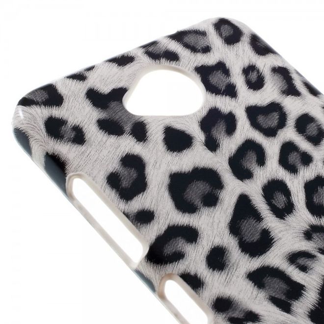 Microsoft Lumia 650 Hart Plastik Case Handycover mit lederartiger Oberfläche und Leopardenmuster - weiss