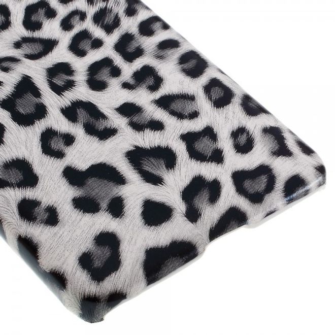 Microsoft Lumia 650 Hart Plastik Case Handycover mit lederartiger Oberfläche und Leopardenmuster - weiss