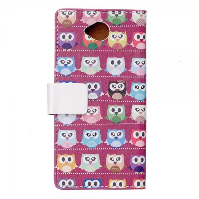 Microsoft Lumia 650 Leder Cover Case Hülle mit vielen kleinen Eulen - purpur