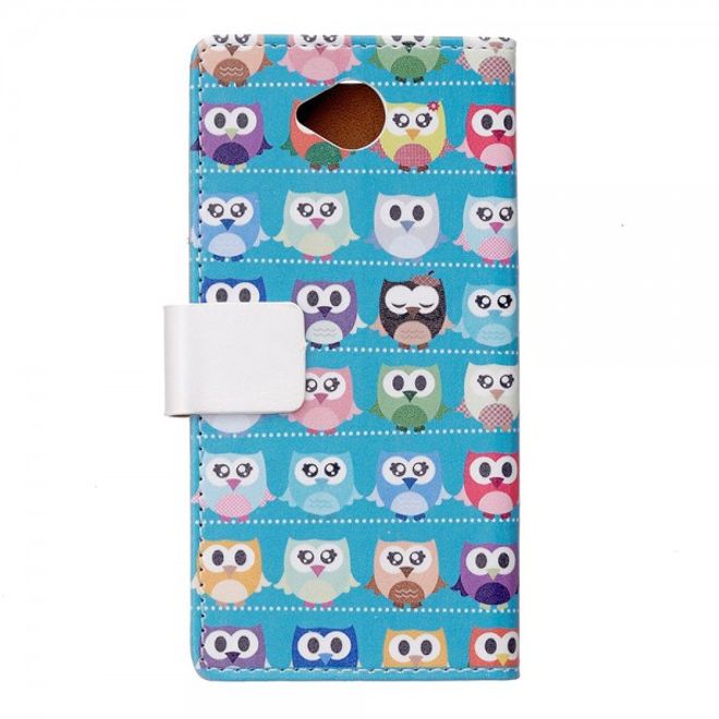 Microsoft Lumia 650 Leder Cover Case Hülle mit vielen kleinen Eulen - cyan