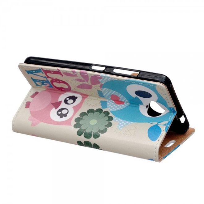 Microsoft Lumia 650 Leder Cover Case Hülle mit zwei Eulen