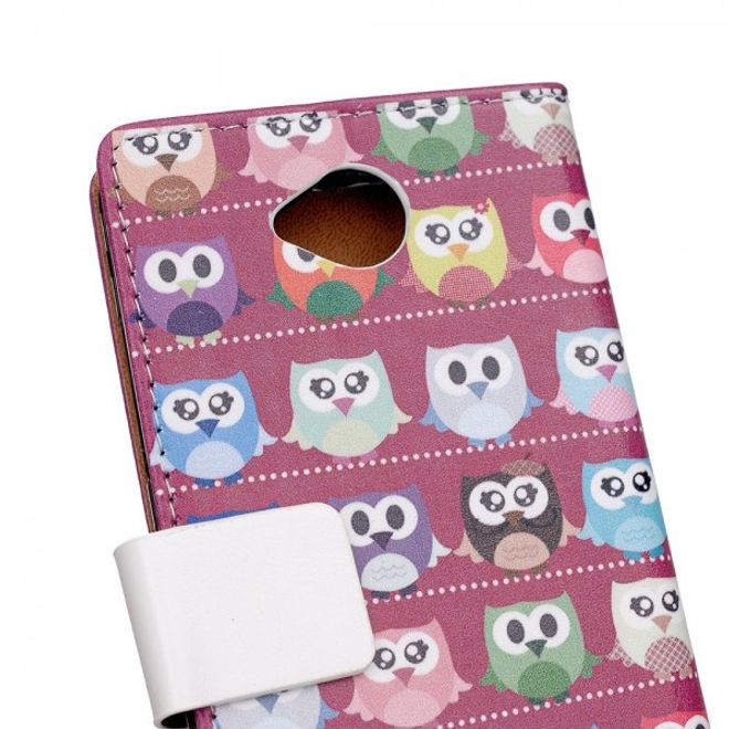 Microsoft Lumia 650 Leder Cover Case Hülle mit vielen kleinen Eulen - purpur