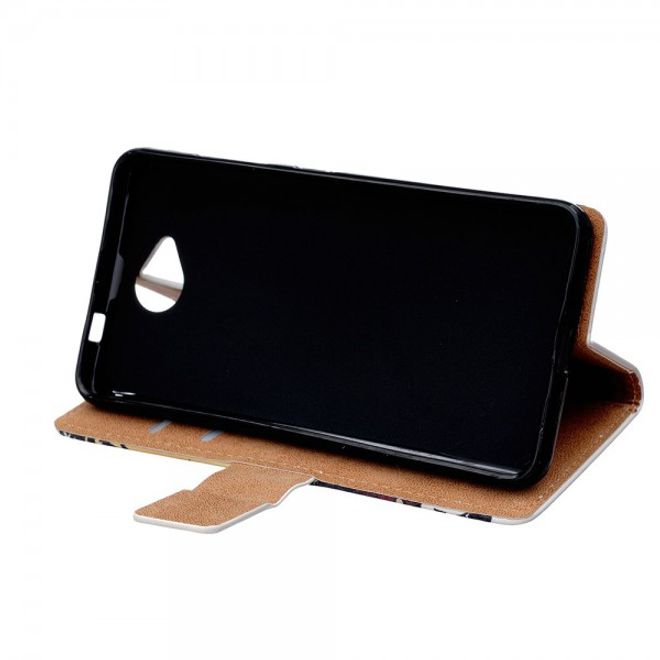 Microsoft Lumia 650 Leder Cover Case Hülle mit vielen kleinen Eulen - purpur
