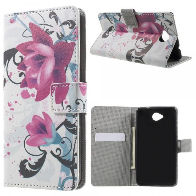 Microsoft Lumia 650 Leder Cover Hülle mit Lotus Blumen